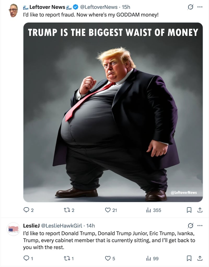 Just one of dozens of responses that suggested Trump himself should be investigated.