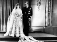 Queen Elizabeth and Prince Philip at Buckingham Palace after their wedding.