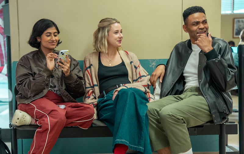 Amita Rao as Issa, Lucy Freyer as Billie and Owen Thiele as Anton