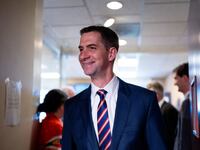 Sen. Tom Cotton (R-AR) arrives for a news conference on Capitol Hill on May 1, 2024 in Washington, DC.