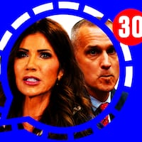 Kristi Noem, Corey Lewandowski photo illustration, illo