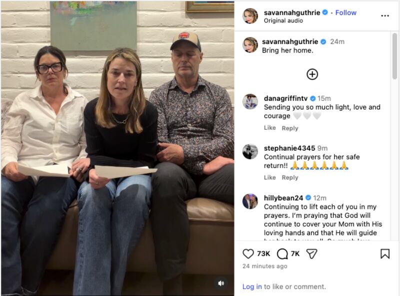 Guthrie and her siblings plead for their mother's safe return.