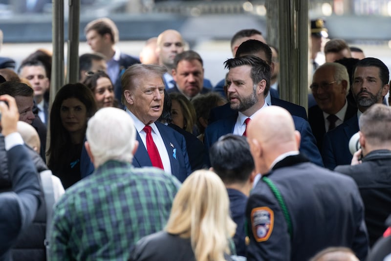 NEW YORK, UNITED STATES - 2024/09/11: Former President Donald Trump and Senator JD Vance attend the 23rd anniversary commemoration at 9-11 memorial. (Photo by Lev Radin/Pacific Press/LightRocket via Getty Images)