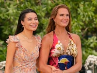 Brooke Shields and Miranda Cosgrove walk together in a still from ‘Mother of the Bride’
