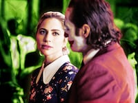 A photo illustration of Lady Gaga and Joaquin Phoenix in Joker 2.