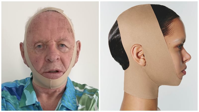 Anthony Hopkins wears SKIMS Seamless seamless sculpt face wrap