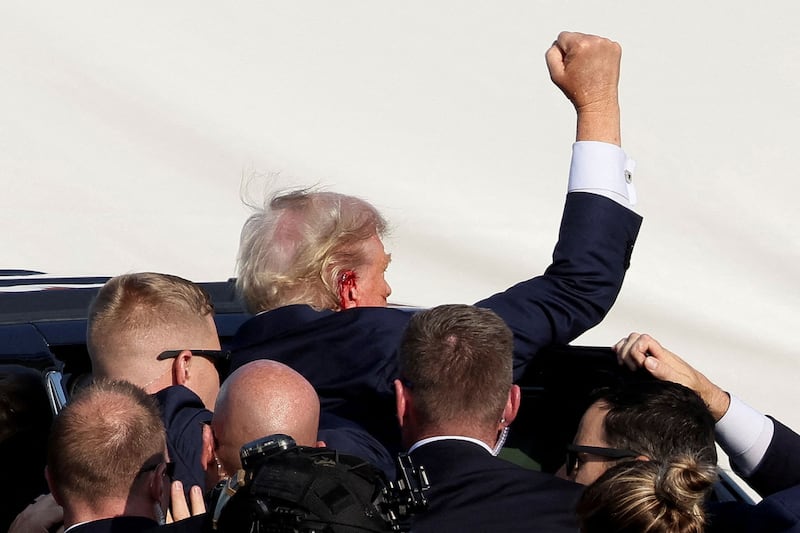 Donald Trump after being shot at a rally in Pennsylvania
