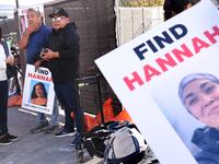 Los Angeles, California November 21, 2024-Volunteers put up flyers of missing Maui woman Hannah Kobayashi outside Crypto.com Arena in Downtown Los Angeles Thursday. (Wally Skalij/Los Angeles Times via Getty Images)