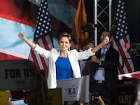Kari Lake takes the stage to announce her bid for the seat of U.S. Sen. Kyrsten Sinema (I-AZ) on October 10, 2023 in Scottsdale, Arizona.