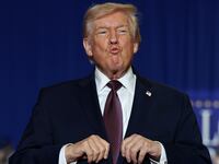 ROCKY MOUNT, NORTH CAROLINA - DECEMBER 19: U.S. President Donald Trump takes the stage during a rally at the Rocky Mount Event Center on December 19, 2025 in Rocky Mount, North Carolina. Trump spoke on his plans to lower the cost of staples, including gas and health care, while blaming the Biden administration for the economic challenges inherited by his administration. (Photo by Tasos Katopodis/Getty Images)
