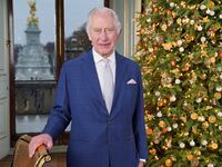 Britain's King Charles poses for a photo during the recording of his Christmas message at Buckingham Palace, in London, Britain December 7, 2023.