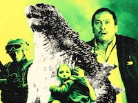 A photo illustration of stills from 2014’s ‘Godzilla’