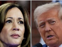 Combination of file photographs show Kamala Harris and Donald Trump.