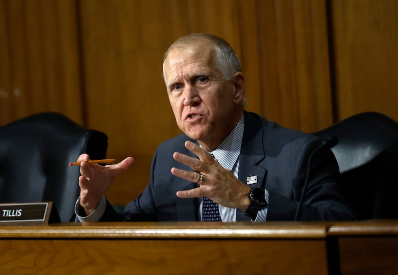 Sen. Thom Tillis (R-NC) speaks as the Senate Finance Committee on February 04, 2025 in Washington, DC.