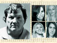 An illustration showing suspect Rex Heuermann and four Giglo Beach serial killing victims.