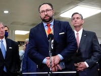 Jason Miller, former senior advisor to 2020 Trump campaign, speaks to members of the media after the Senate voted to acquit former President Trump during his impeachment trial in Washington, U.S. February 13, 2021.