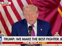 President Donald J. Trump speaks at a press conference in Qatar.