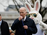 Joe Biden blows a whistle to kick off the White House Easter Egg Roll