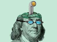 An illustration of Benjamin Franklin with a submarine periscope