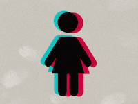 An animated gif showing a girl gender bathroom sign in TikTok’s colors that is glitching.