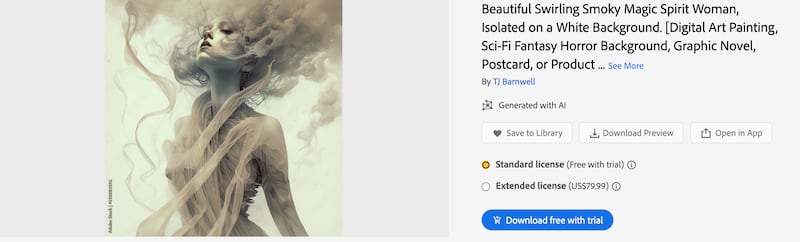 A photo flagged as being generated by artificial intelligence available on the Adobe Stock website.