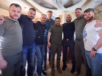 Ukraine's President Volodymyr Zelensky with commanders of defenders of the Azovstal Iron and Steel Works in Mariupol. The Kremlin is not happy about the return of the soldiers, who were supposed to stay in Turkey until the end ofthe war.