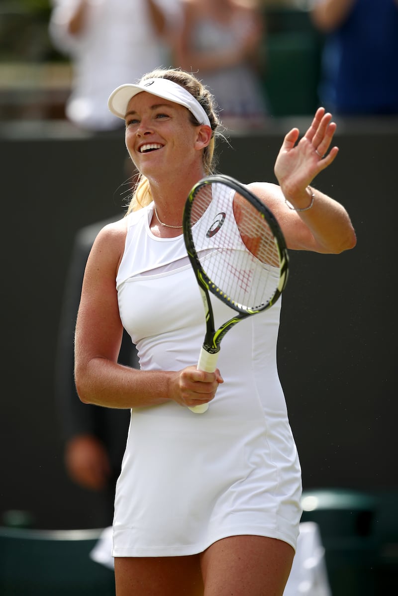 CoCo Vandeweghe celebrates victory during the Ladies Singles third round match against Alison Riske on day six of the Wimbledon Lawn Tennis Championships at the All England Lawn Tennis and Croquet Club on July 8, 2017, in London, England.