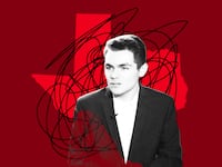 A photo illustration of Nick Fuentes and the map of Texas.