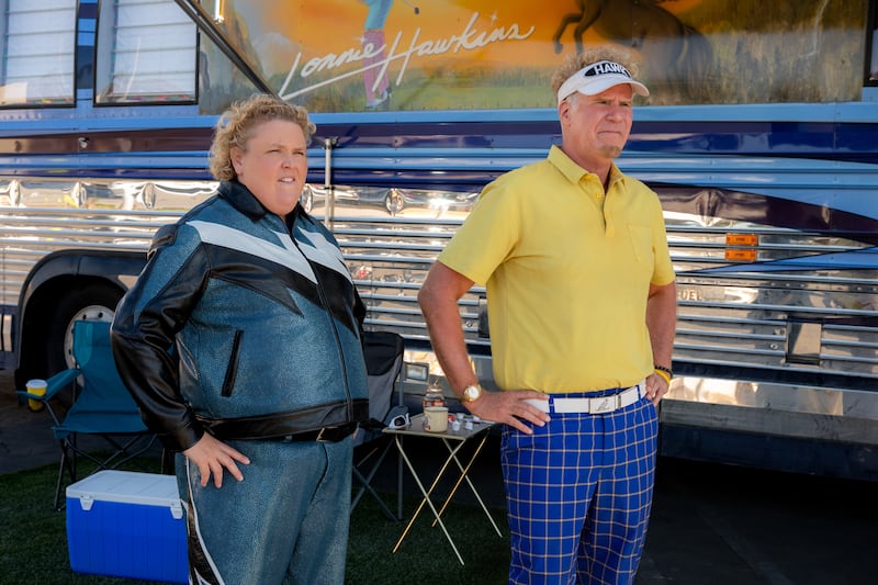 (L-R) Fortune Feimster as Samantha and Will Ferrell as Lonnie in Episode 104 of The Hawk. Cr. Colleen E Hayes/Netflix © 2026