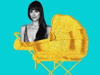 Dakota Johnson in a golden baby carriage.