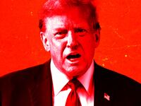 A photo illustration of former President Donald Trump outside the Manhattan Criminal Court.