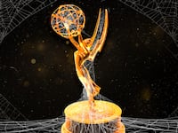 A photo illustration of an Emmy award covered in dust and cobwebs.