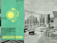 A photo illustration showing the Khasikstan flag over images of Eduard Ogai’s luxury real estate, pictured here in the U.S.