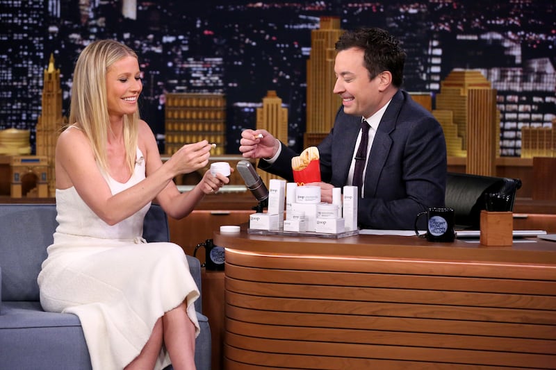 THE TONIGHT SHOW STARRING JIMMY FALLON -- Episode 0431 -- Pictured: (l-r) Actress Gwyneth Paltrow during an interview with host Jimmy Fallon on March 4, 2016 -- (Photo by: Andrew Lipovsky/NBCU Photo Bank/NBCUniversal via Getty Images via Getty Images)
