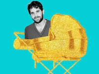 An illustration that includes a photo of Ben Platt and a Golden Stroller.
