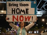 A protestor demonstrates in Tel Aviv, Israel.