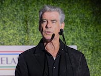 Pierce Brosnan speaks onstage at the 18th Annual Oscar Wilde Awards held at Bad Robot on March 7, 2024 in Santa Monica, California.