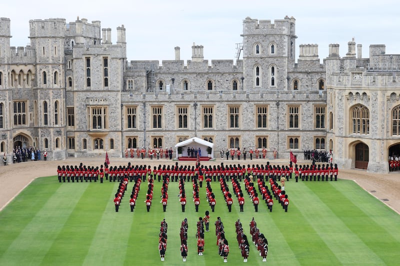 WINDSOR, ENGLAND - SEPTEMBER 17: Catherine, Princess of Wales, Prince William, Prince of Wales, First Lady Melania Trump, U.S. President Donald Trump, King Charles III and Queen Camilla during the State visit by the President of the United States of America at Windsor Castle on September 17, 2025 in Windsor, England. (Photo by Chris Jackson/Getty Images)