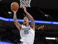 Brandon Clarke #15 of the Memphis Grizzlies goes to the basket during the second half against the Atlanta Hawks at FedExForum on March 03, 2025 in Memphis, Tennessee.