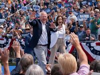 Kamala Harris and Tim Walz greet throngs of supporters in Wisonsin.
