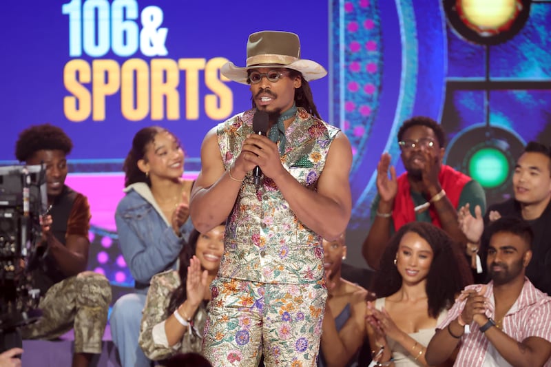 Cam Newton speaks onstage during the 2025 BET Awards