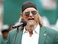 EAST RUTHERFORD, NEW JERSEY - SEPTEMBER 25: Former New York Jets player Nick Mangold speaks as he is inducted into the Jets Ring of Honor during halftime of the game against the Cincinnati Bengals at MetLife Stadium on September 25, 2022 in East Rutherford, New Jersey. (Photo by Sarah Stier/Getty Images)