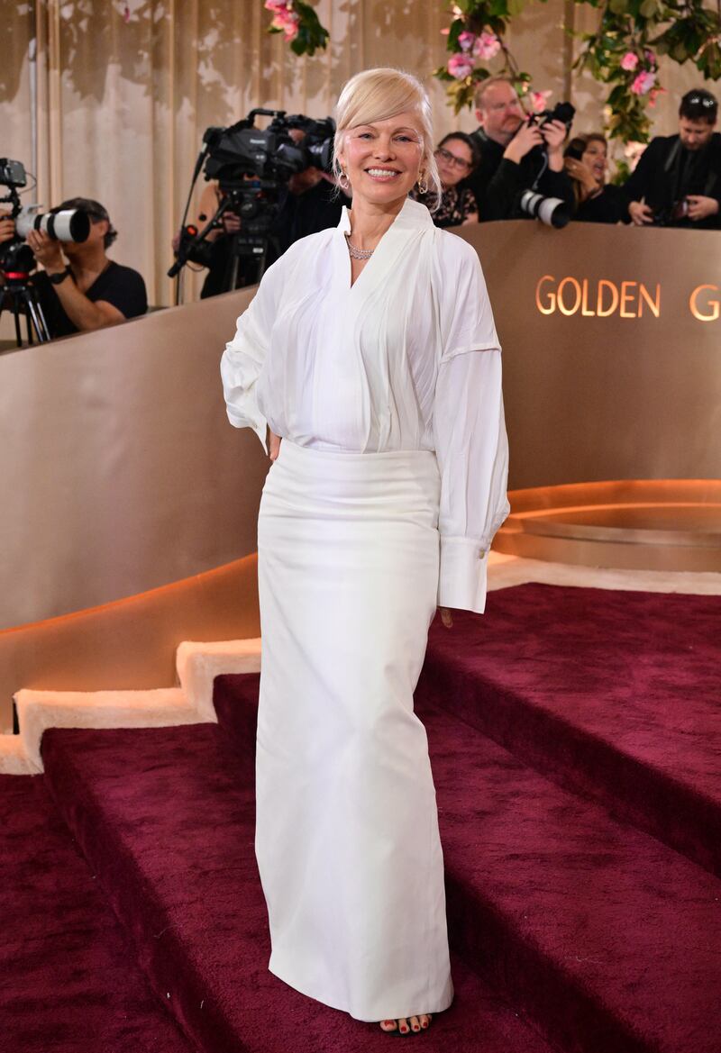 US-Canadian actress Pamela Anderson attends the 83rd annual Golden Globe Awards at the Beverly Hilton hotel in Beverly Hills, California, on January 11, 2026.