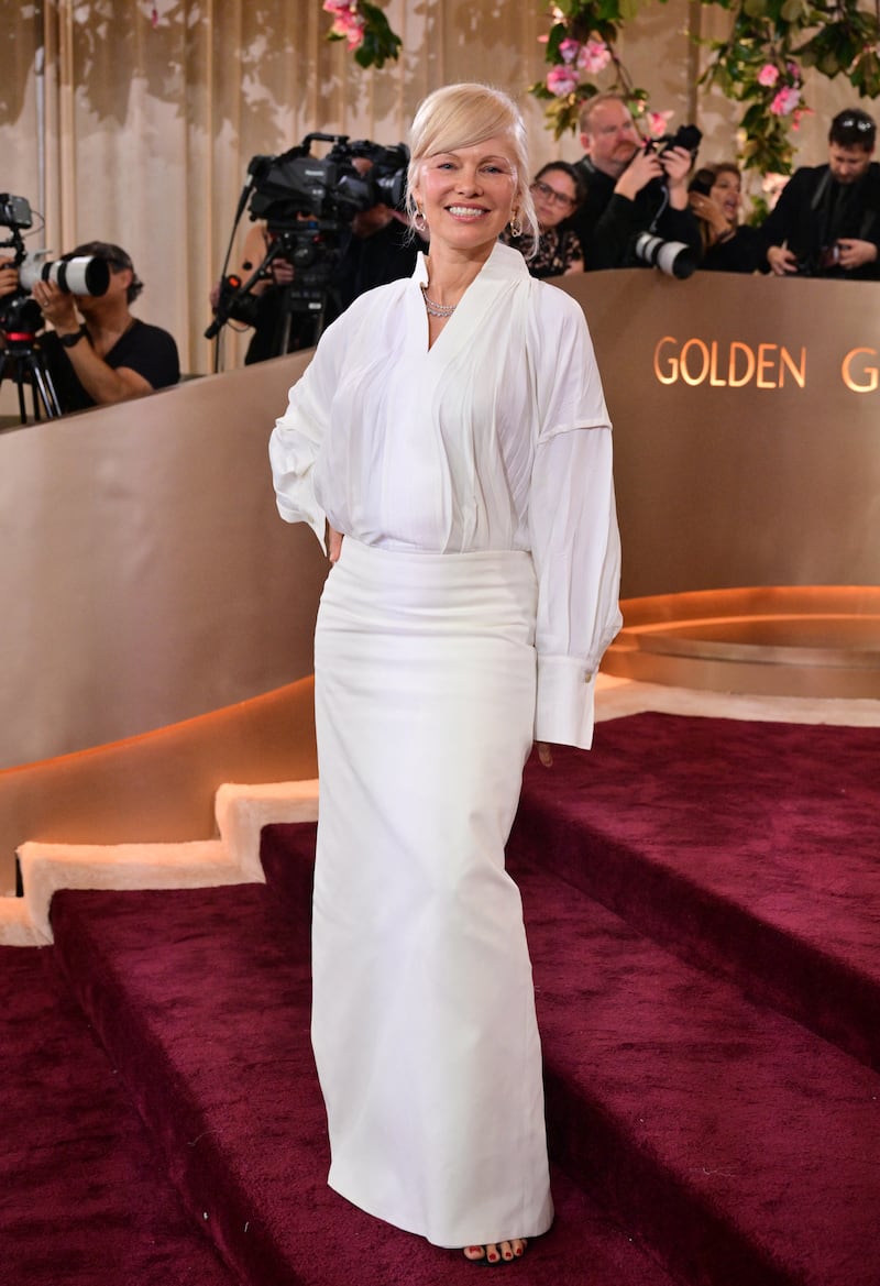 US-Canadian actress Pamela Anderson attends the 83rd annual Golden Globe Awards at the Beverly Hilton hotel in Beverly Hills, California, on January 11, 2026.