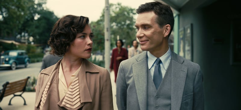 Film still of Florence Pugh and Cillian Murphy in Oppenheimer.