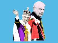 A photo/illustration of King Charles and Prince Andrew.