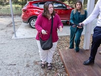 Erin Patterson arrives at her home in Leongatha, Victoria.