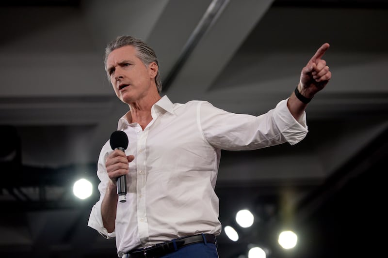 California Governor Gavin Newsom attends a Yes on Proposition 50 rally at the Los Angeles Convention Center Saturday, Nov. 1, 2025 in Los Angeles, CA.