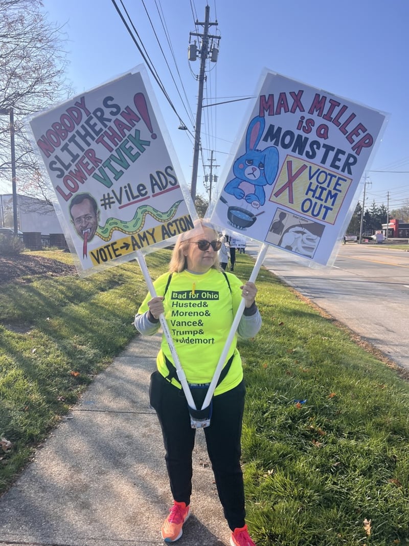One protester in Ohio called Vivek Ramaswamy "a snake."