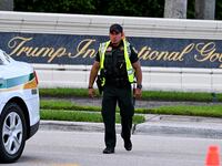 outside the Trump International Golf Club in West Palm Beach, Florida, on September 15, 2024 following a shooting incident at former US president Donald Trump's golf course